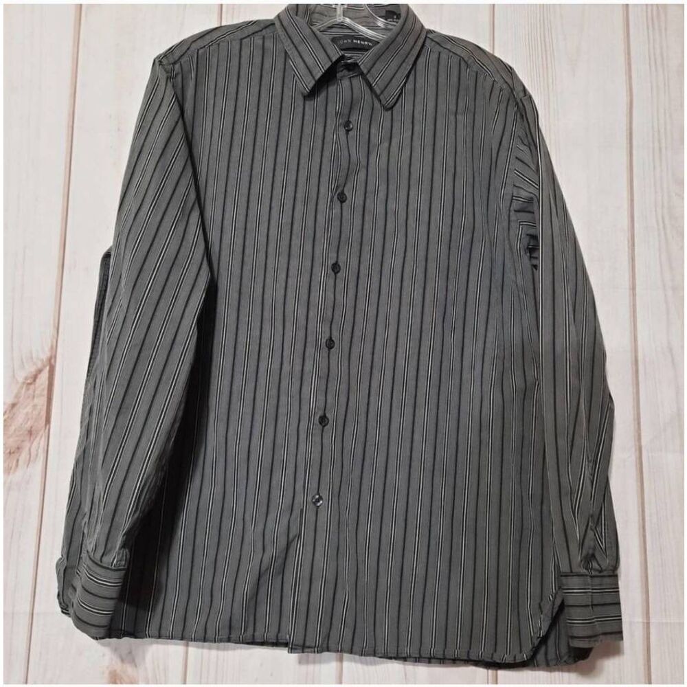 John‎ Henry Shirt Men's Large Gray Button Front Long Sleeve